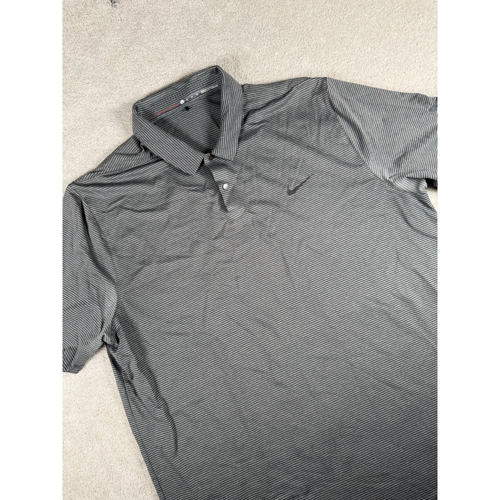 Nike Tiger Woods Polo Shirt XL Gray Golf Dri Fit Performance Striped‎ Hornets**